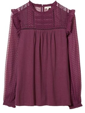 Fat Face Lottie Dot Blouse Plum Sz 6 Sheer Panel Polka Dot Purple Lace